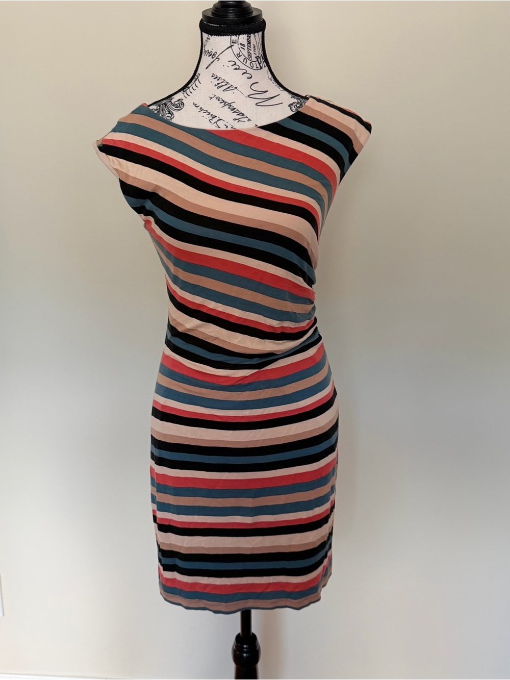 LOFT One-Shoulder Striped Dress in Black, Coral, Blue, Blush